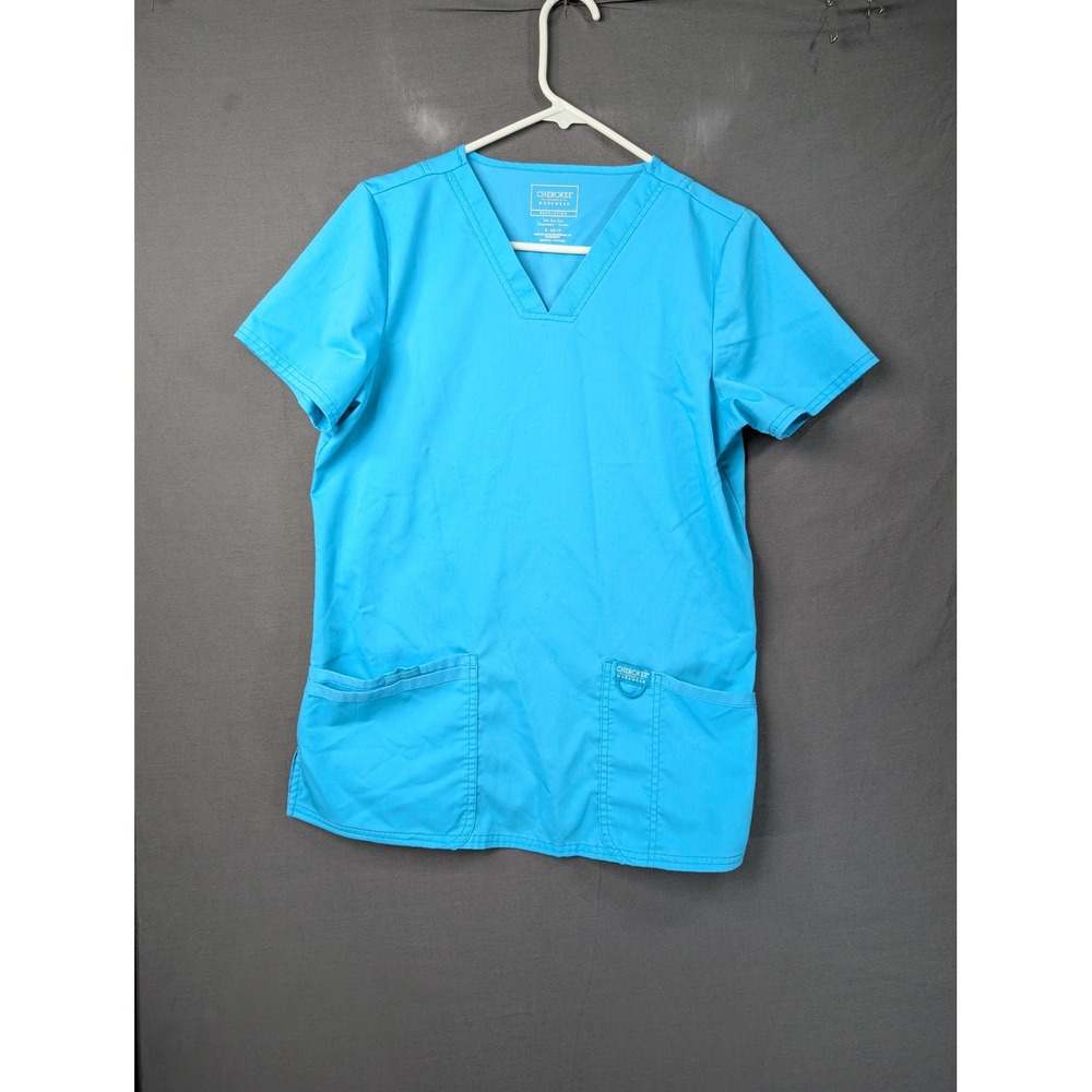 Cherokee Workwear Revolution Scrub Top Blue V-Neck Small 8201